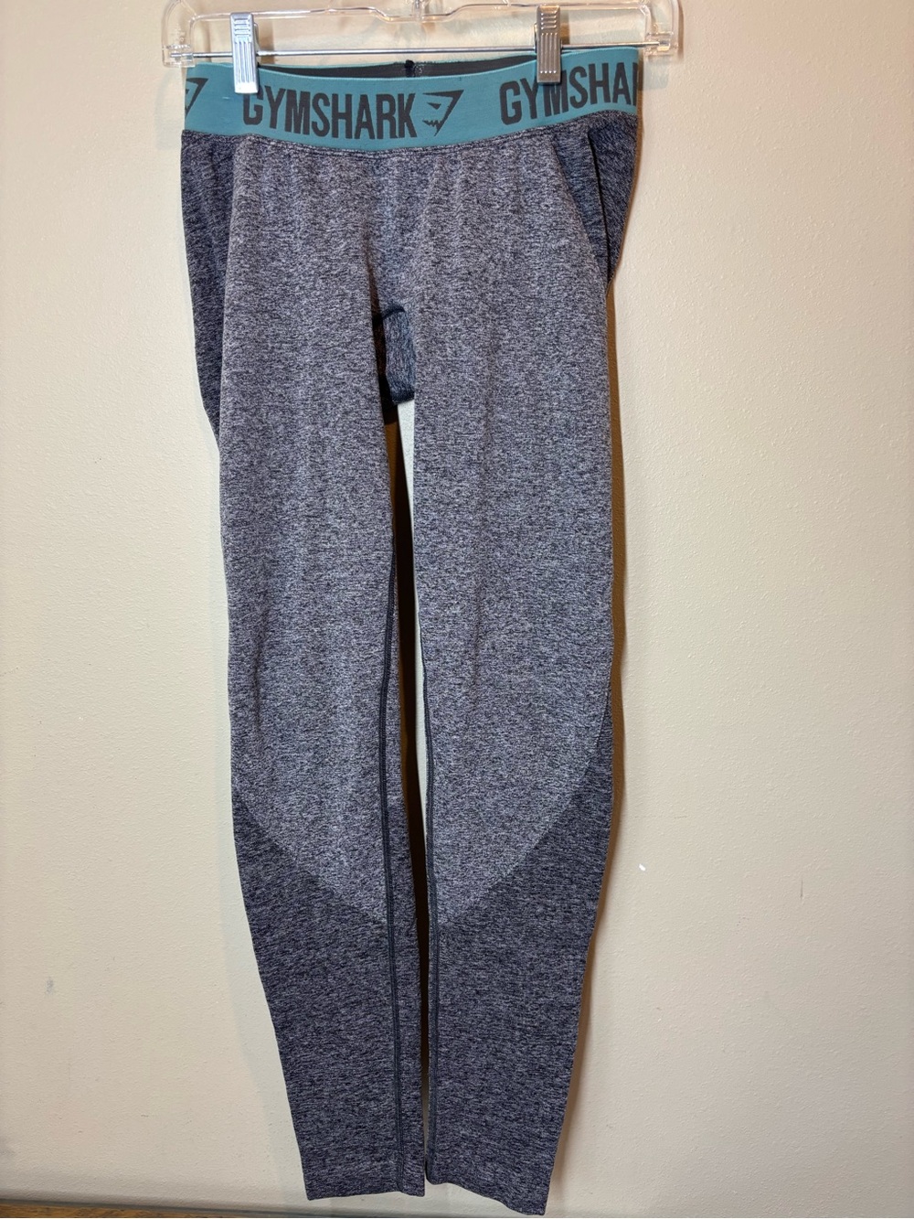 Gymshark Womens Gray Leggings with Teal Waistband, Medium
